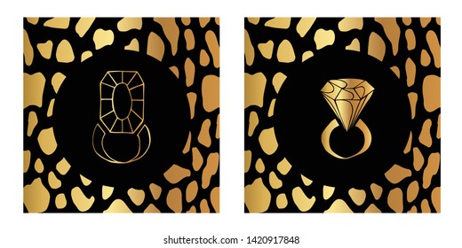 Vector Illustration of Gold Card, Poster and Wallpaper of Diamond Icon with Leopard Print. Graphic Design For Background, Template, Decoration and More. 