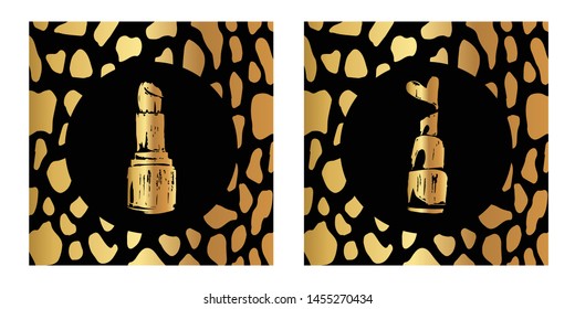 Vector Illustration of Gold Card, Poster and Wallpaper of Makeup Lipstick Icon or Drawing. Graphic Design For Background, Template, Decoration and More.