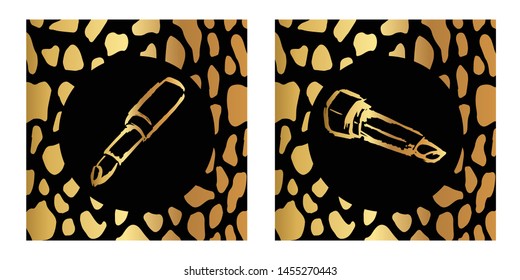 Vector Illustration of Gold Card, Poster and Wallpaper of Makeup Lipstick Icon or Drawing. Graphic Design For Background, Template, Decoration and More.