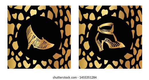 Vector Illustration of Gold Card, Poster and Wallpaper of Female Heels Shoes Icon or Drawing. Graphic Design For Background, Template, Decoration and More.
