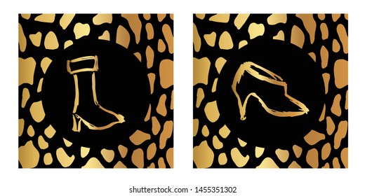 Vector Illustration of Gold Card, Poster and Wallpaper of Female Heels Shoes Icon or Drawing. Graphic Design For Background, Template, Decoration and More.