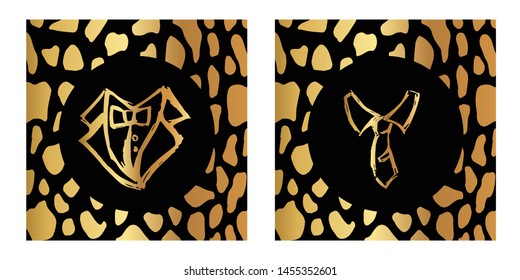 Vector Illustration of Gold Card, Poster and Wallpaper of Man Suit or Necktie Icon or Drawing. Graphic Design For Background, Template, Decoration and More.