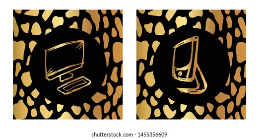 Vector Illustration of Gold Card, Poster and Wallpaper of Computer or Laptop Icon or Drawing. Graphic Design For Background, Template, Decoration and More.