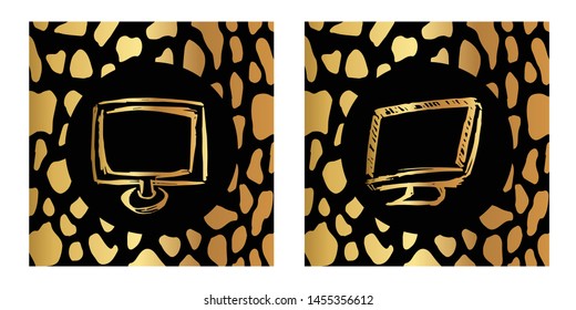 Vector Illustration of Gold Card, Poster and Wallpaper of Computer or Laptop Icon or Drawing. Graphic Design For Background, Template, Decoration and More.