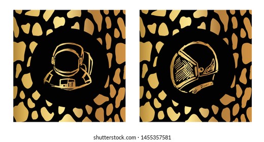 Vector Illustration of Gold Card, Poster and Wallpaper of Astronaut Icon or Drawing. Graphic Design For Background, Template, Decoration and More.