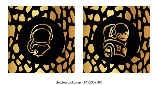 Vector Illustration of Gold Card, Poster and Wallpaper of Astronaut Icon or Drawing. Graphic Design For Background, Template, Decoration and More.