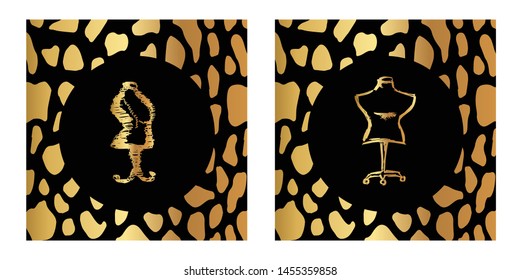 Vector Illustration of Gold Card, Poster and Wallpaper of Fashion Mannequin Icon or Drawing. Graphic Design For Background, Template, Decoration and More.