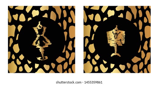 Vector Illustration of Gold Card, Poster and Wallpaper of Fashion Mannequin Icon or Drawing. Graphic Design For Background, Template, Decoration and More.