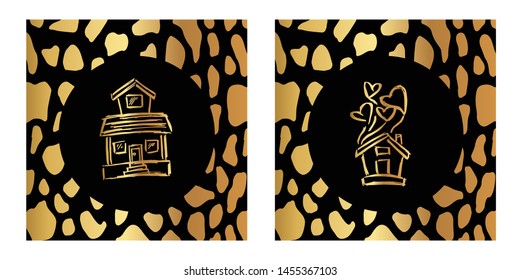 Vector Illustration of Gold Card, Poster and Wallpaper of House or Building Icon or Drawing. Graphic Design For Background, Template, Decoration and More.
