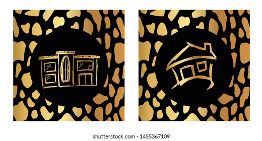 Vector Illustration of Gold Card, Poster and Wallpaper of House or Building Icon or Drawing. Graphic Design For Background, Template, Decoration and More.