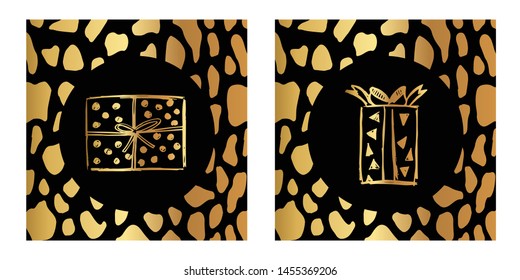 Vector Illustration of Gold Card, Poster and Wallpaper of Holiday or Birthday Gift Icon or Drawing. Graphic Design For Background, Template, Decoration and More.