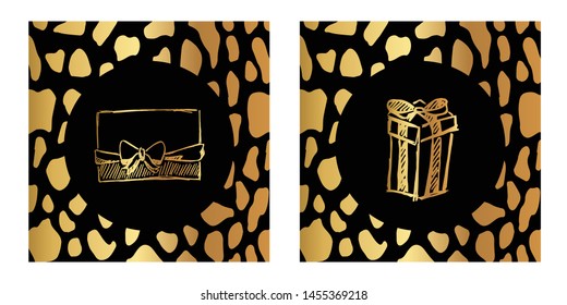 Vector Illustration of Gold Card, Poster and Wallpaper of Holiday or Birthday Gift Icon or Drawing. Graphic Design For Background, Template, Decoration and More.