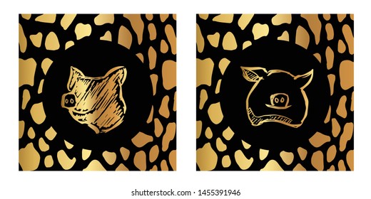 Vector Illustration of Gold Card, Poster and Wallpaper of Pig Animal Icon or Drawing. Graphic Design For Background, Template, Decoration and More.