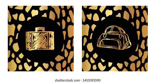 Vector Illustration of Gold Card, Poster and Wallpaper of Travel or School Bag Icon or Drawing. Graphic Design For Background, Template, Decoration and More.