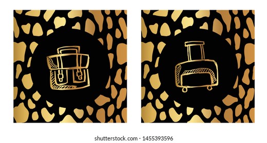 Vector Illustration of Gold Card, Poster and Wallpaper of Travel or School Bag Icon or Drawing. Graphic Design For Background, Template, Decoration and More.