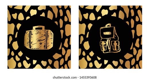 Vector Illustration of Gold Card, Poster and Wallpaper of Travel or School Bag Icon or Drawing. Graphic Design For Background, Template, Decoration and More.