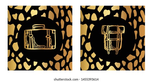 Vector Illustration of Gold Card, Poster and Wallpaper of Travel or School Bag Icon or Drawing. Graphic Design For Background, Template, Decoration and More.