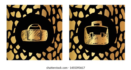 Vector Illustration of Gold Card, Poster and Wallpaper of Travel or School Bag Icon or Drawing. Graphic Design For Background, Template, Decoration and More.