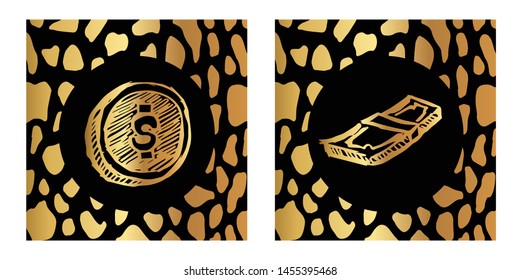 Vector Illustration of Gold Card, Poster and Wallpaper of Dollar Money Icon or Drawing. Graphic Design For Background, Template, Decoration and More.