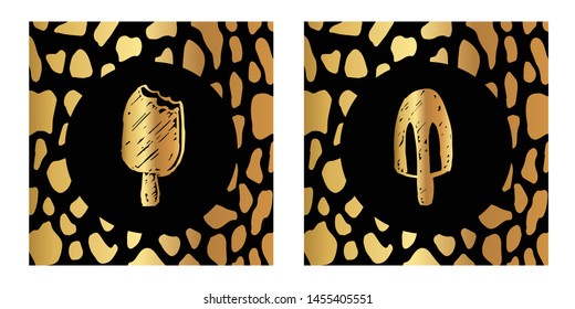 Vector Illustration of Gold Card, Poster and Wallpaper of Ice Cream Dessert Food Icon or Drawing. Graphic Design For Background, Template, Decoration and More.