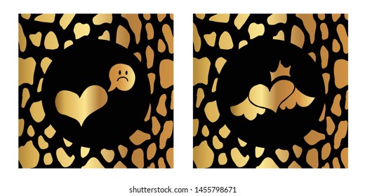 Vector Illustration of Gold Card, Poster and Wallpaper of Heart Icon with Leopard Print. Graphic Design For Background, Template, Decoration and More.