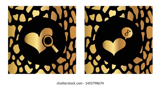 Vector Illustration of Gold Card, Poster and Wallpaper of Heart Icon with Leopard Print. Graphic Design For Background, Template, Decoration and More.