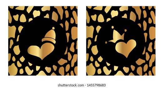 Vector Illustration of Gold Card, Poster and Wallpaper of Heart Icon with Leopard Print. Graphic Design For Background, Template, Decoration and More.