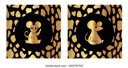 Vector Illustration of Gold Card, Poster and Wallpaper of Rat Animal Icon with Leopard Print. Graphic Design For Background, Template, Decoration and More.