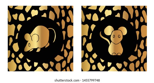 Vector Illustration of Gold Card, Poster and Wallpaper of Rat Animal Icon with Leopard Print. Graphic Design For Background, Template, Decoration and More.