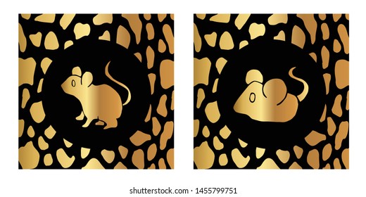 Vector Illustration of Gold Card, Poster and Wallpaper of Rat Animal Icon with Leopard Print. Graphic Design For Background, Template, Decoration and More.