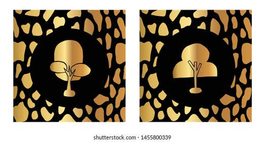 Vector Illustration of Gold Card, Poster and Wallpaper of Nature Tree Icon with Leopard Print. Graphic Design For Background, Template, Decoration and More.