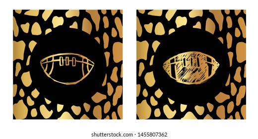 Vector Illustration of Gold Card, Poster and Wallpaper of Football Game Icon with Leopard Print. Graphic Design For Background, Template, Decoration and More.