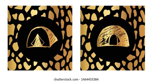 Vector Illustration of Gold Card, Poster and Wallpaper of Tent Icon or Drawing. Graphic Design For Background, Template, Decoration and More.
