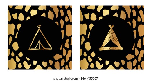 Vector Illustration of Gold Card, Poster and Wallpaper of Tent Icon or Drawing. Graphic Design For Background, Template, Decoration and More.
