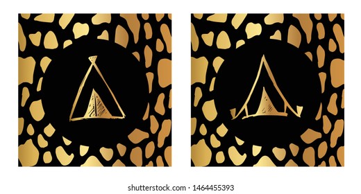 Vector Illustration of Gold Card, Poster and Wallpaper of Tent Icon or Drawing. Graphic Design For Background, Template, Decoration and More.