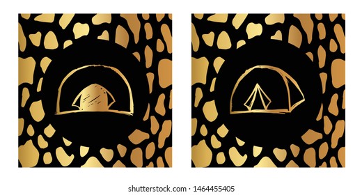 Vector Illustration of Gold Card, Poster and Wallpaper of Tent Icon or Drawing. Graphic Design For Background, Template, Decoration and More.