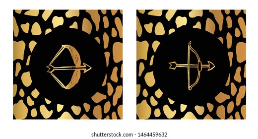 Vector Illustration of Gold Card, Poster and Wallpaper of Arrow Bow Icon or Drawing. Graphic Design For Background, Template, Decoration and More.