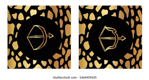 Vector Illustration of Gold Card, Poster and Wallpaper of Arrow Bow Icon or Drawing. Graphic Design For Background, Template, Decoration and More.