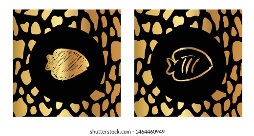 Vector Illustration of Gold Card, Poster and Wallpaper of Fish Animal Icon or Drawing. Graphic Design For Background, Template, Decoration and More.