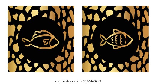 Vector Illustration of Gold Card, Poster and Wallpaper of Fish Animal Icon or Drawing. Graphic Design For Background, Template, Decoration and More.