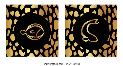 Vector Illustration of Gold Card, Poster and Wallpaper of Fish Animal Icon or Drawing. Graphic Design For Background, Template, Decoration and More.