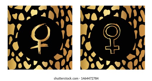 Vector Illustration of Gold Card, Poster and Wallpaper of Woman Gender Symbol Icon or Drawing. Graphic Design For Background, Template, Decoration and More.
