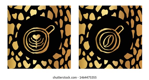 Vector Illustration of Gold Card, Poster and Wallpaper of Coffee Drinks Icon or Drawing. Graphic Design For Background, Template, Decoration and More.
