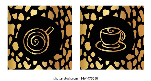 Vector Illustration of Gold Card, Poster and Wallpaper of Coffee Drinks Icon or Drawing. Graphic Design For Background, Template, Decoration and More.