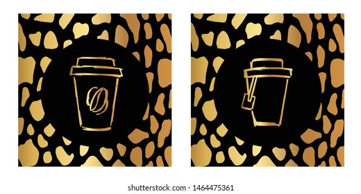 Vector Illustration of Gold Card, Poster and Wallpaper of Coffee Drinks Icon or Drawing. Graphic Design For Background, Template, Decoration and More.