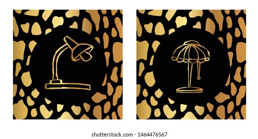 Vector Illustration of Gold Card, Poster and Wallpaper of Lamp Furniture Icon or Drawing. Graphic Design For Background, Template, Decoration and More.