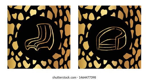 Vector Illustration of Gold Card, Poster and Wallpaper of Chair Furniture Icon or Drawing. Graphic Design For Background, Template, Decoration and More.