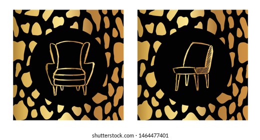 Vector Illustration of Gold Card, Poster and Wallpaper of Chair Furniture Icon or Drawing. Graphic Design For Background, Template, Decoration and More.