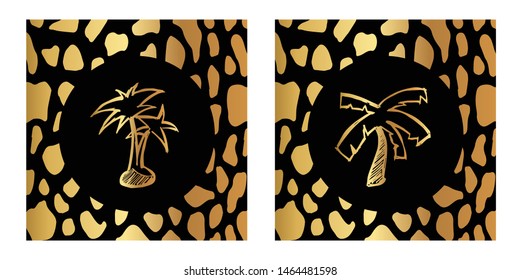 Vector Illustration of Gold Card, Poster and Wallpaper of Palm Tree Icon or Drawing. Graphic Design For Background, Template, Decoration and More.