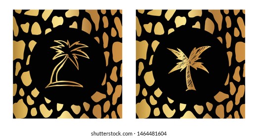 Vector Illustration of Gold Card, Poster and Wallpaper of Palm Tree Icon or Drawing. Graphic Design For Background, Template, Decoration and More.